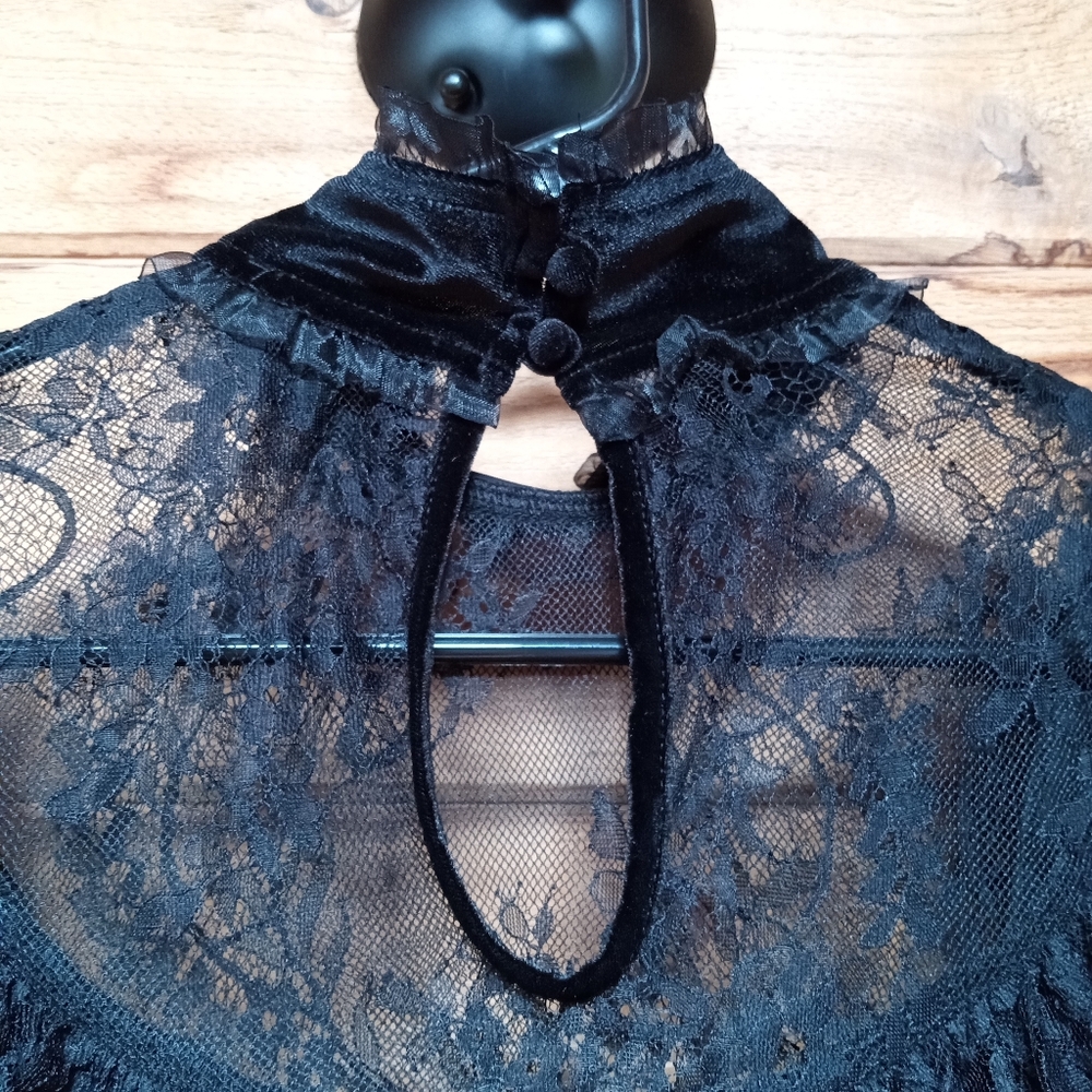 Dolls Kill Black Lace Velvet Top - Picture 4 of 6